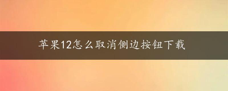 苹果12怎么取消侧边按钮下载