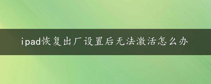 ipad恢复出厂设置后无法激活怎么办