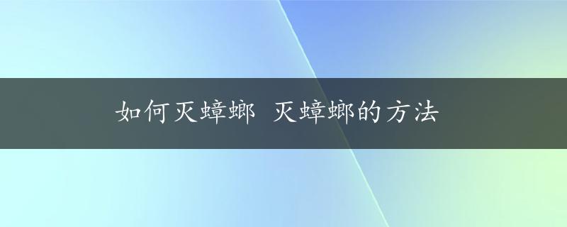 如何灭蟑螂 灭蟑螂的方法