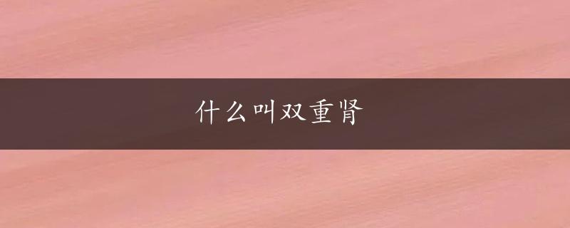 什么叫双重肾