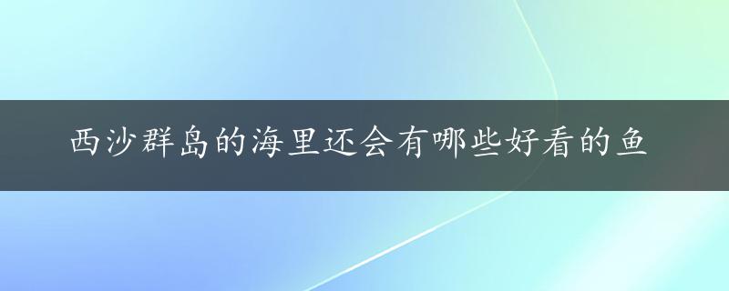 西沙群岛的海里还会有哪些好看的鱼