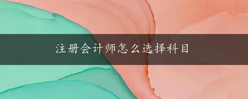 注册会计师怎么选择科目