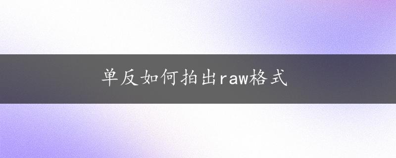 单反如何拍出raw格式