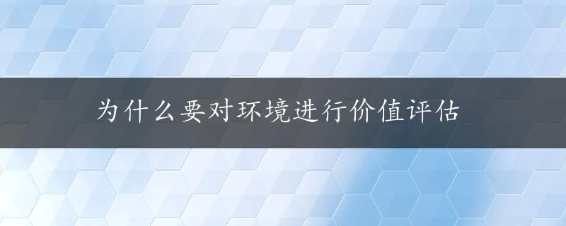 为什么要对环境进行价值评估