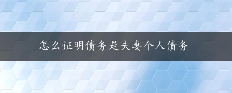 怎么证明债务是夫妻个人债务