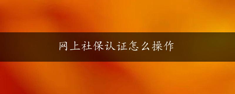 网上社保认证怎么操作