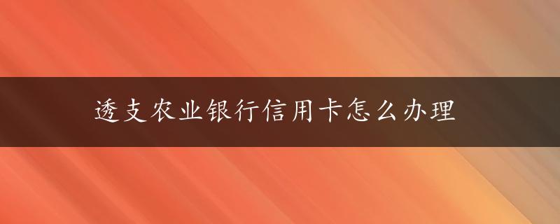 透支农业银行信用卡怎么办理