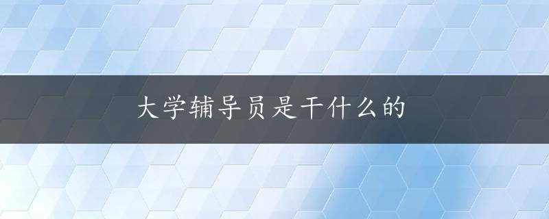 大学辅导员是干什么的