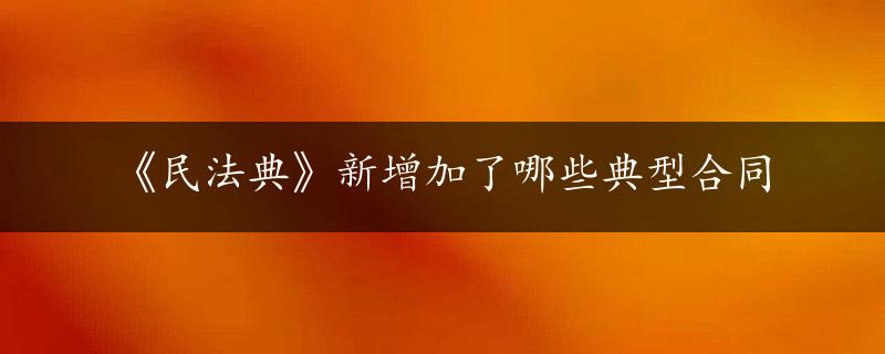 《民法典》新增加了哪些典型合同