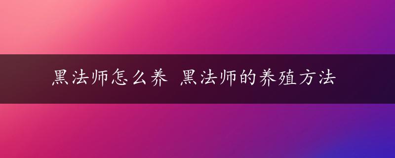 黑法师怎么养 黑法师的养殖方法