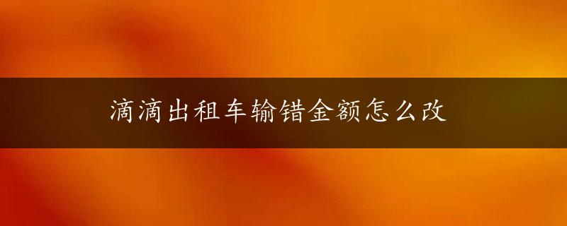 滴滴出租车输错金额怎么改