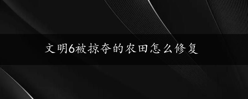 文明6被掠夺的农田怎么修复