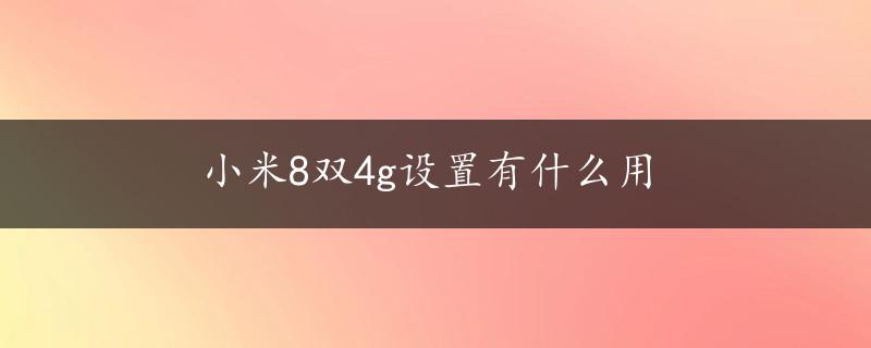 小米8双4g设置有什么用