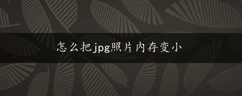 怎么把jpg照片内存变小