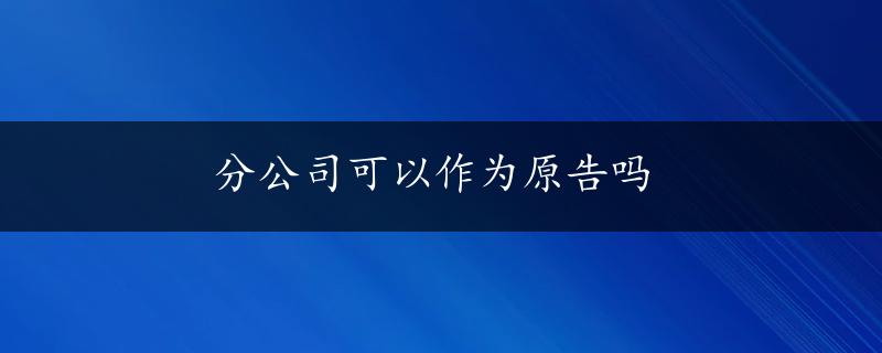 分公司可以作为原告吗