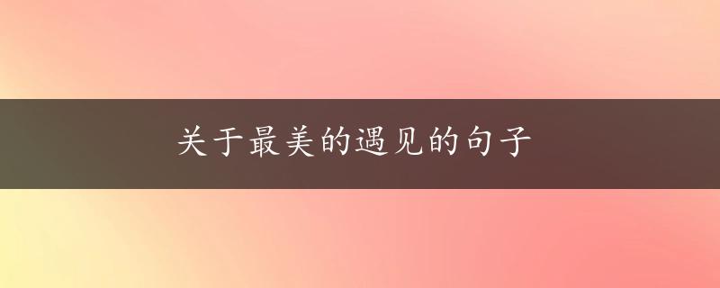 关于最美的遇见的句子