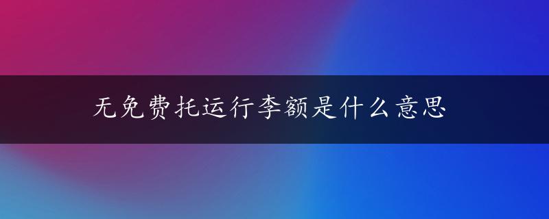 无免费托运行李额是什么意思