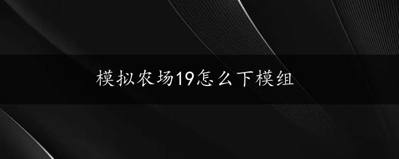 模拟农场19怎么下模组