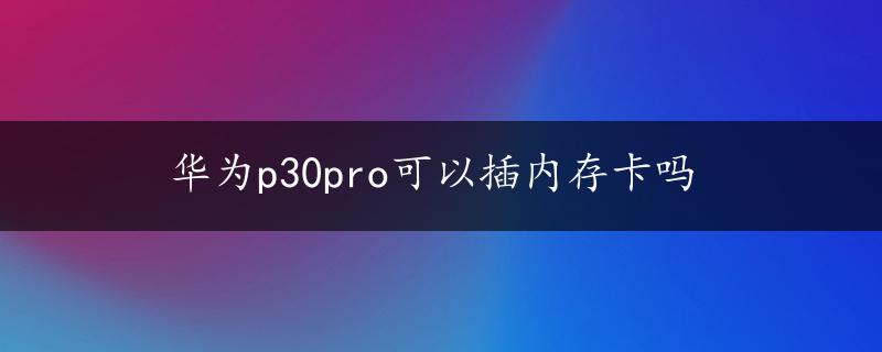 华为p30pro可以插内存卡吗