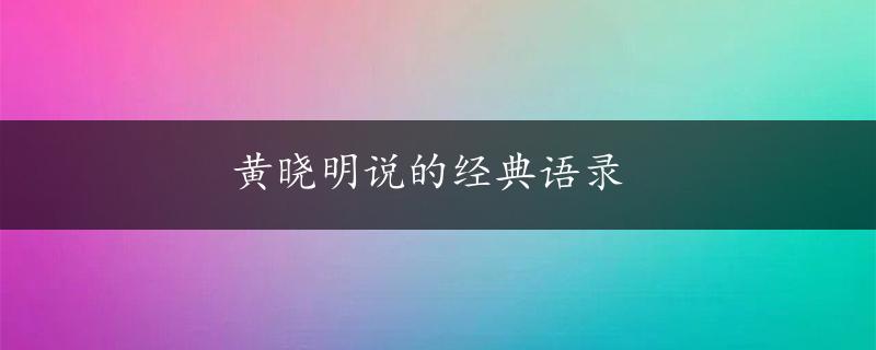 黄晓明说的经典语录