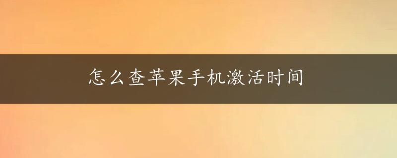 怎么查苹果手机激活时间