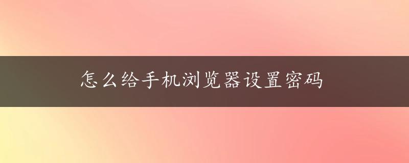 怎么给手机浏览器设置密码