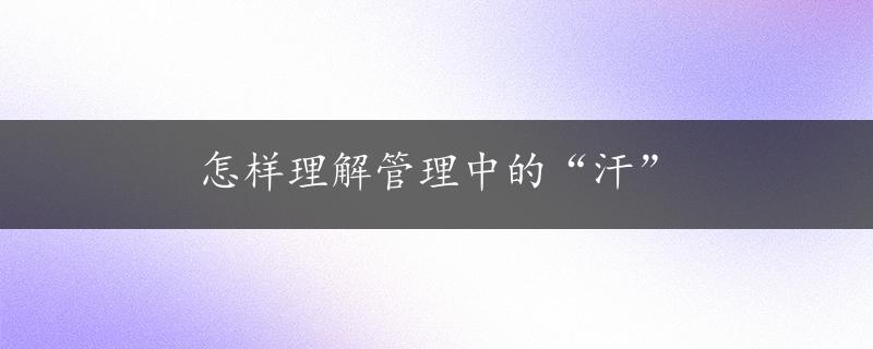 怎样理解管理中的“汗”