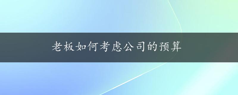 老板如何考虑公司的预算