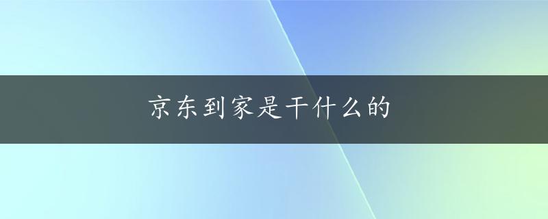 京东到家是干什么的