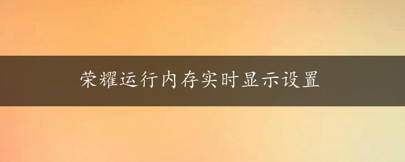 荣耀运行内存实时显示设置