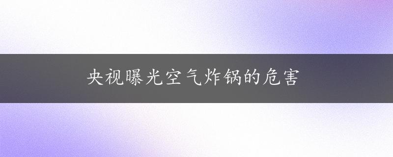 央视曝光空气炸锅的危害