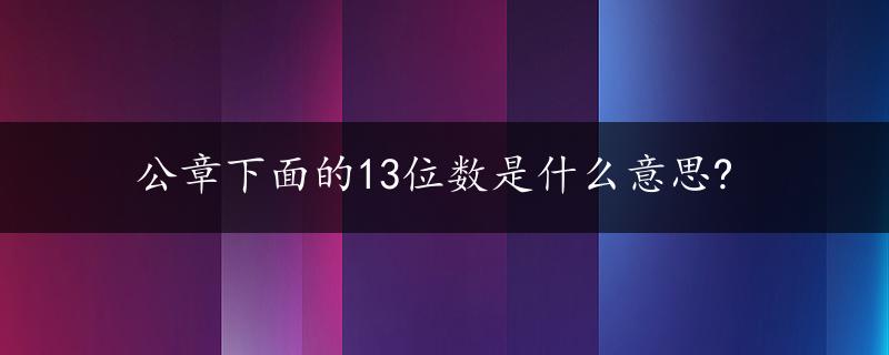 公章下面的13位数是什么意思?