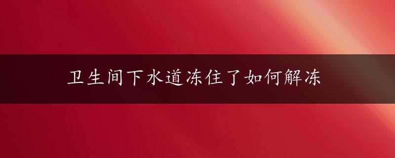 卫生间下水道冻住了如何解冻