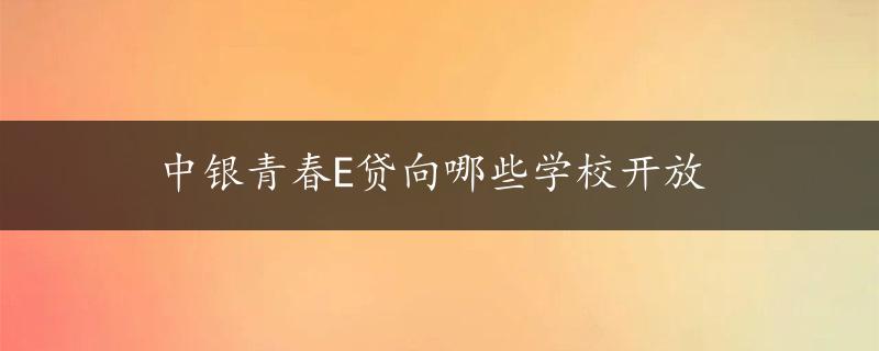 中银青春E贷向哪些学校开放