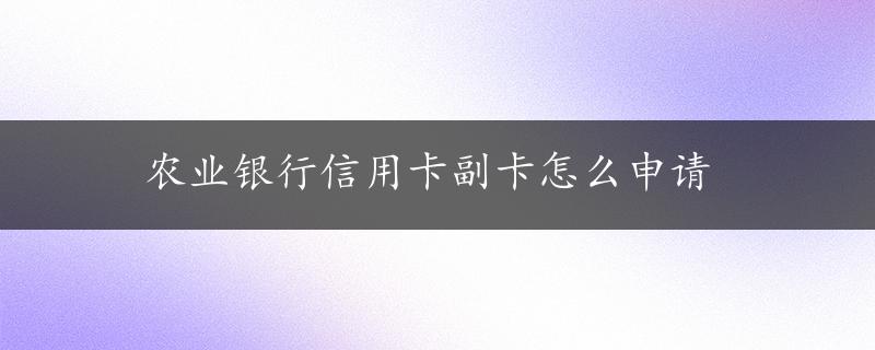 农业银行信用卡副卡怎么申请