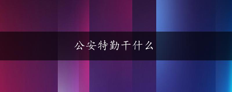 公安特勤干什么