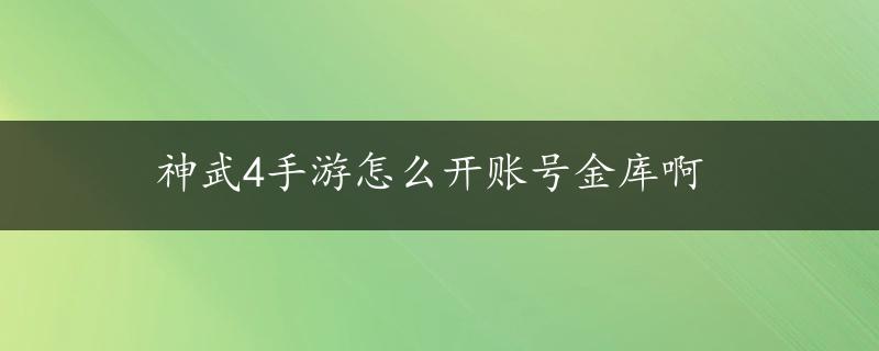 神武4手游怎么开账号金库啊