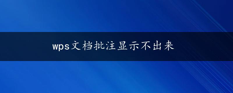 wps文档批注显示不出来