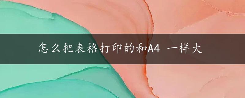 怎么把表格打印的和A4 一样大