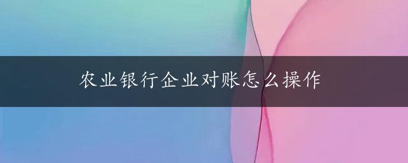 农业银行企业对账怎么操作