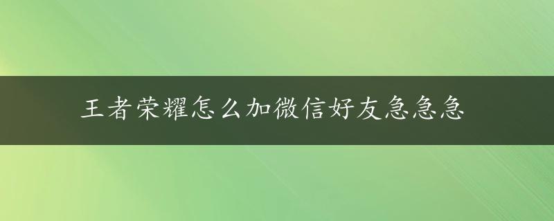 王者荣耀怎么加微信好友急急急