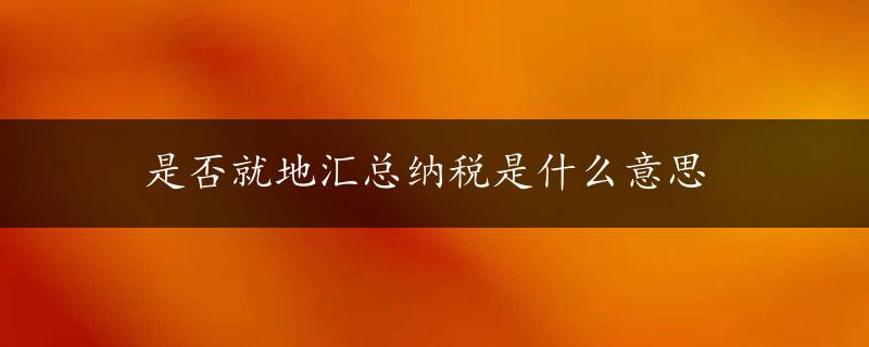 是否就地汇总纳税是什么意思