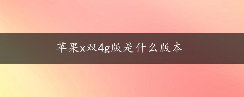 苹果x双4g版是什么版本