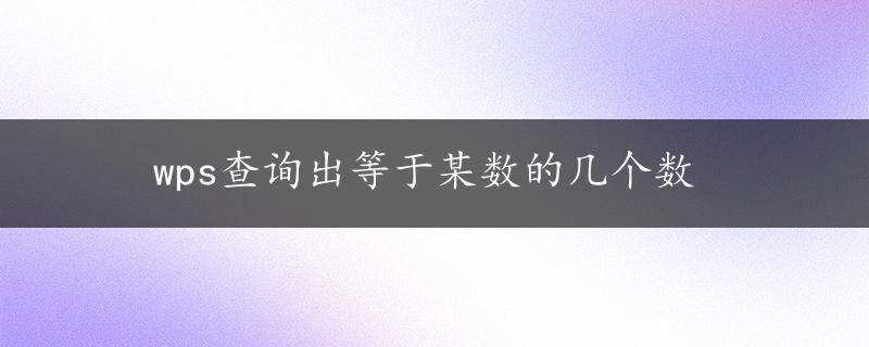 wps查询出等于某数的几个数