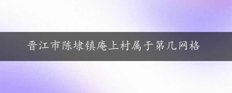 晋江市陈埭镇庵上村属于第几网格