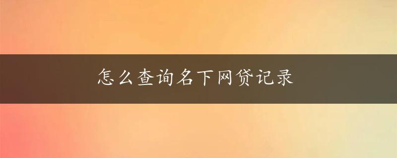 怎么查询名下网贷记录