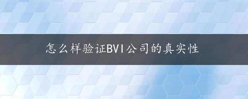 怎么样验证BVI公司的真实性