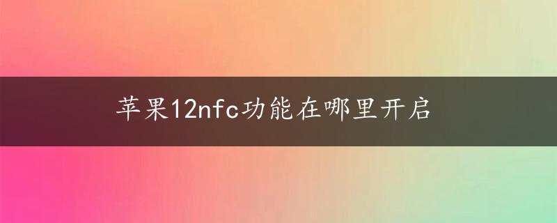 苹果12nfc功能在哪里开启