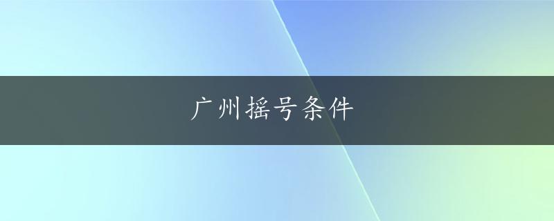 广州摇号条件