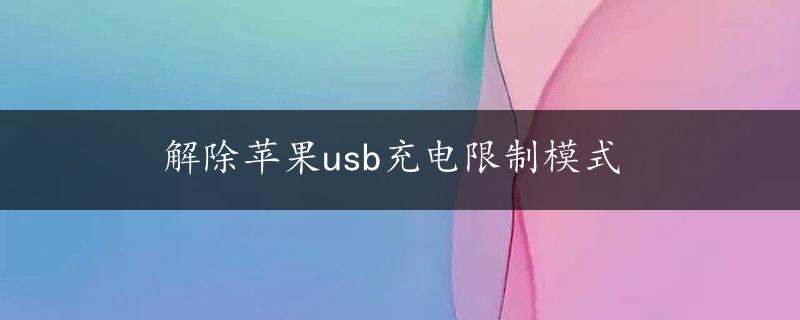 解除苹果usb充电限制模式